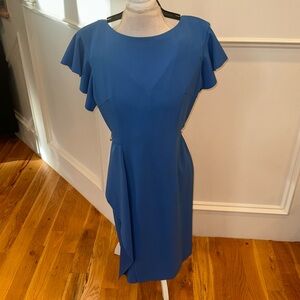 Light blue dress with flutter sleeves and asymmetrical hem